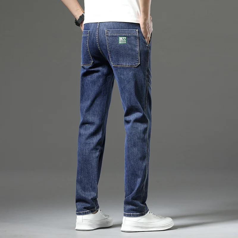 Luxury Stretchy Straight Leg Jeans Plus Size Loose Fit Fashionable Printed Bottoms Versatile High Waist Denim Trousers