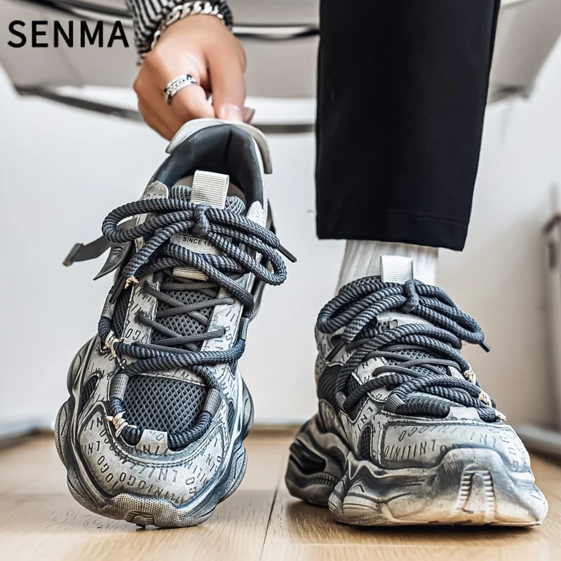 

SENMA Mens Chunky Sneakers Designer Retro Distressed Sports Shoes Casual Dad Shoes Breathable Height Increased Casual Shoes