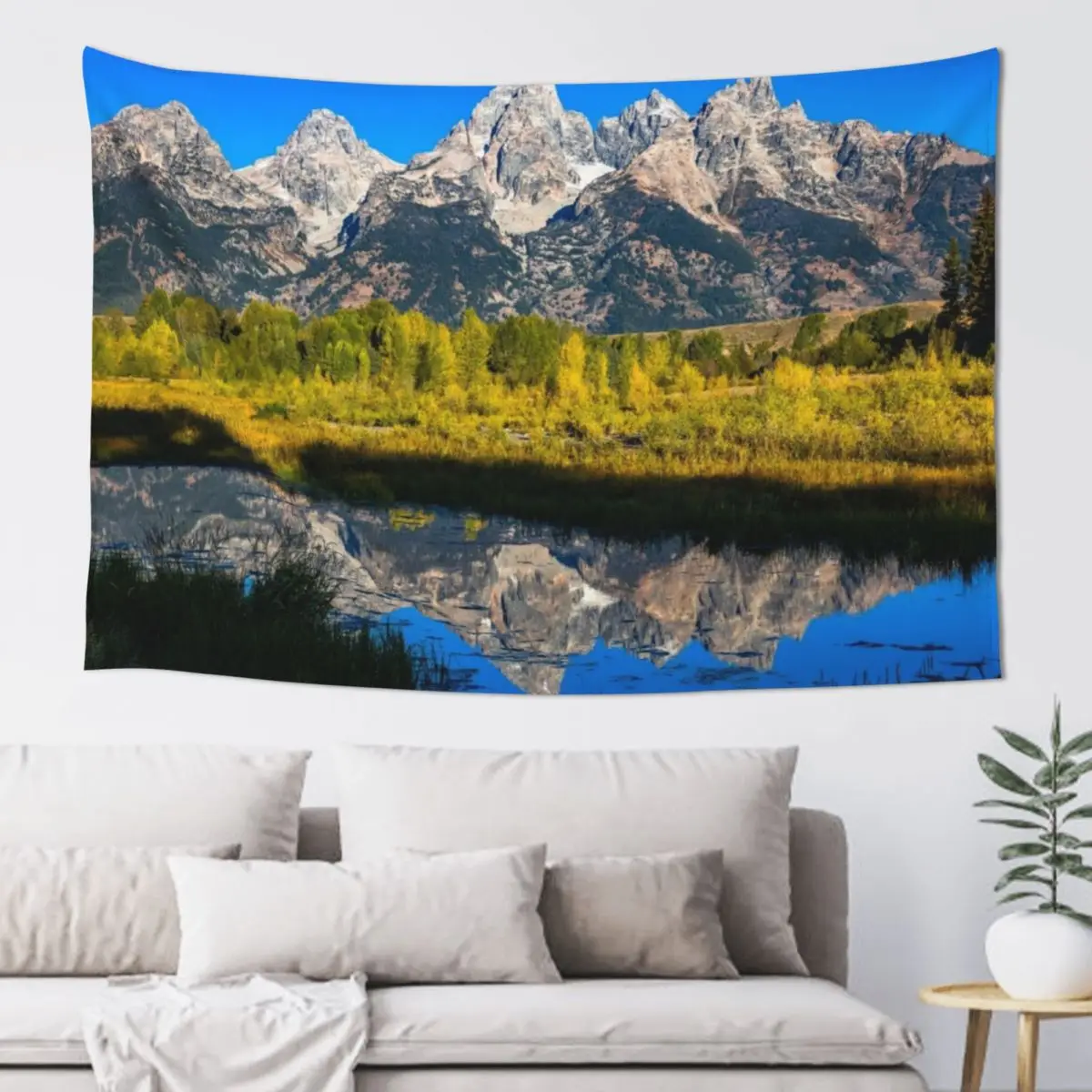 

Grand Teton - Reflection at Schwabacher Landing in Western Wyoming Tapestry Carpet Wall Cute Room Things Tapestry