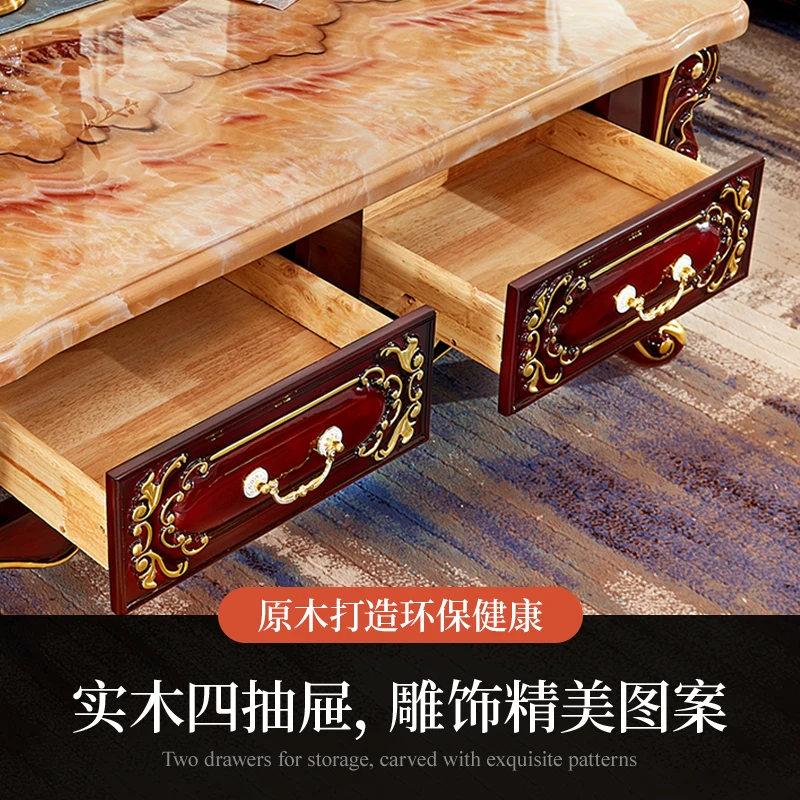 European marble coffee table all solid wood red sandalwood square tea table villa furniture