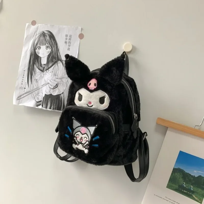 MBTI Kuromi Backpacks for Women MINISO Plush Cute Japanese Style Small Student Backpack Fluffy Hello Kitty Casual Female Bag