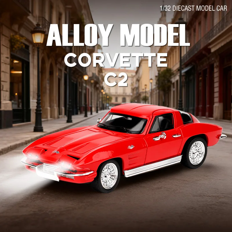 

1:32 Corvette C2 Alloy Diecast Model Car Interior Decoration Sound & Light High Simulation Gift For Friend