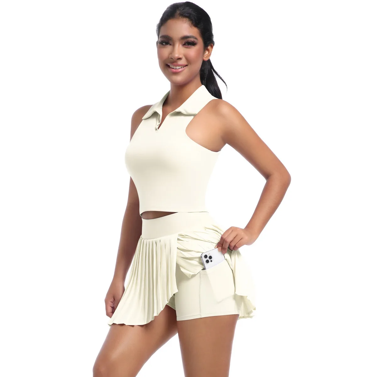 

Спортивная юбка из 2 предметов, футболка для отдыха на открытом воздухе, комплект спортивной одежды для бега, йоги и фитнеса, женский дышащий теннисный наряд для йоги Bare Feel