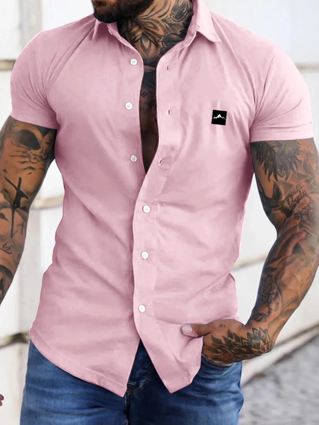 Europe and the United States men\'s summer casual loose cardigan men\'s short-sleeved shirt trend Men T-Shirt casual shirt