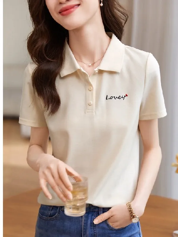 Ele Geborduurde ort Sve irt Katoenen Top voor Vrouwen Zomer Faion Outlets Dames T-shirt Pendelen Sle Loose Fit