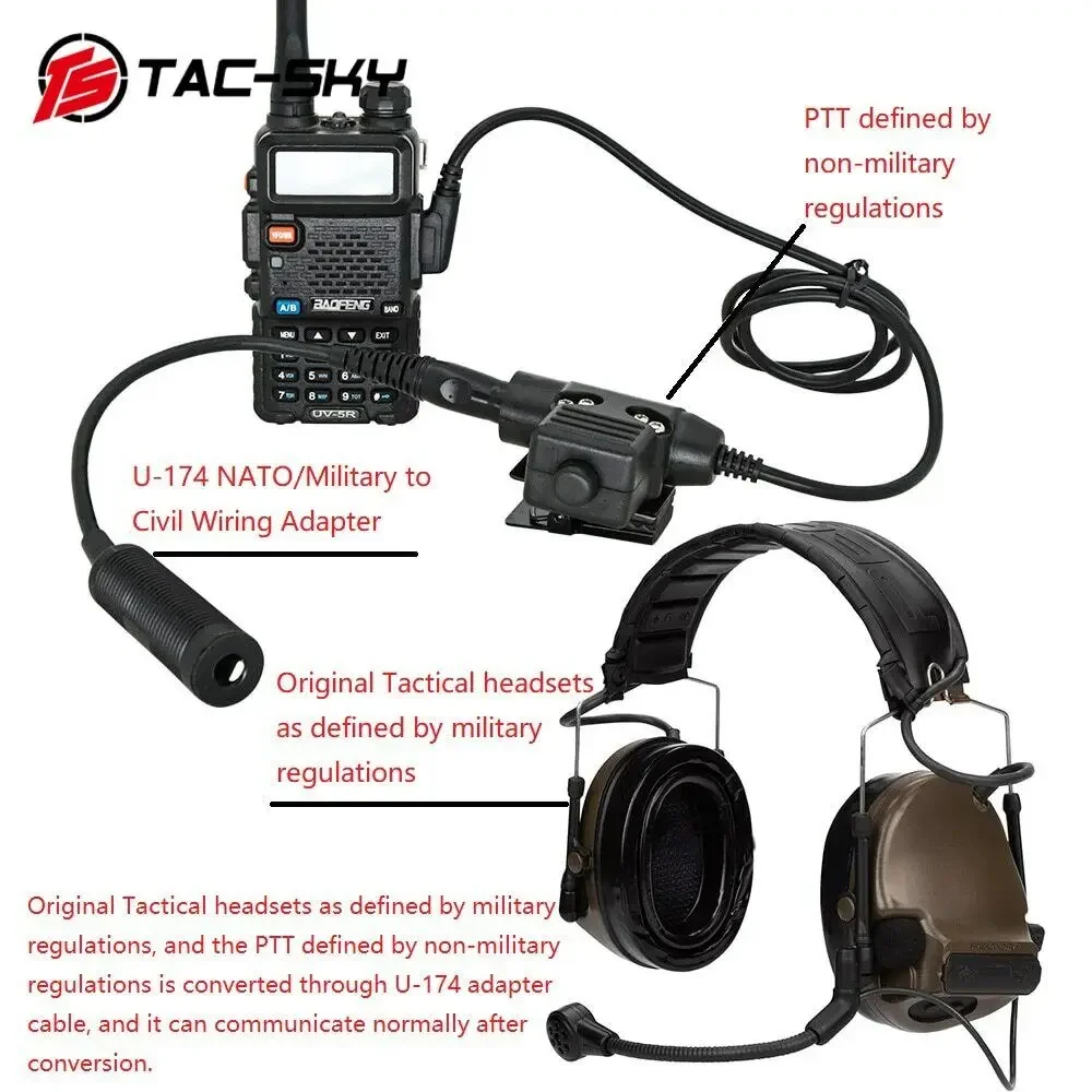 TS TAC-SKY U-174 NATO/Military To Civilian Wire Plug For Comta I Ii Iii Headset MSA Sordin TCI Tactical Headset