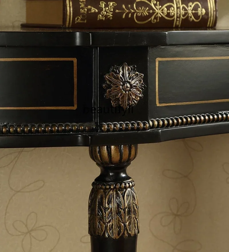 New Arrivals European-Style Solid Wood Hallway Sofa Back Beautiful Assembly Retro Distressed Painted Wall Table Console