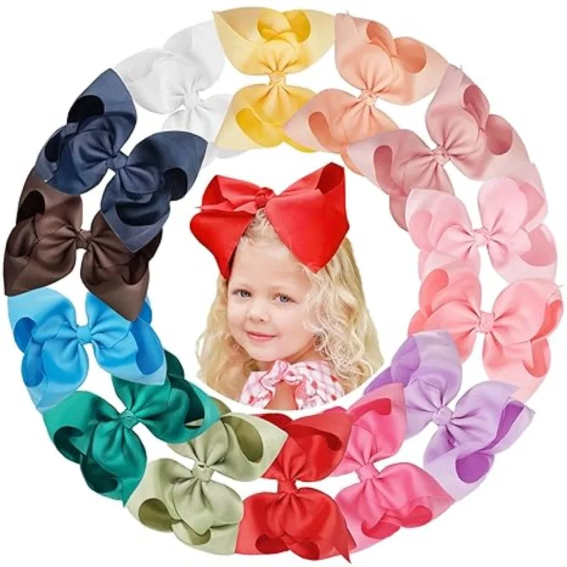 14PCS Hair Bows Clips Back to School Girls 8 Inch Grosgrain Ribbon  Accessories Alligator Clips for Girls Toddlers Kids Teens