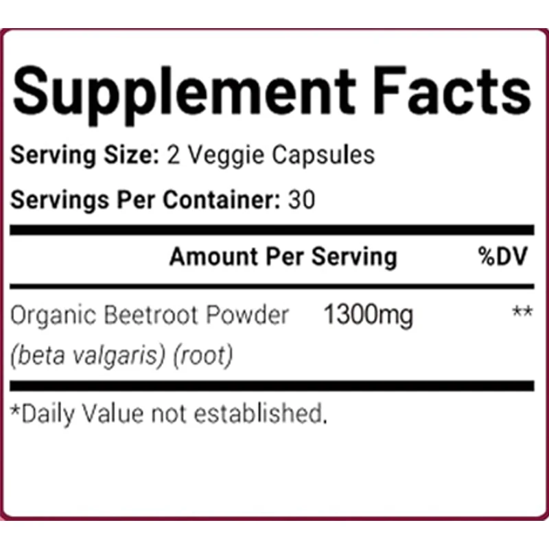 Organic Beetroot Capsules, 1300 Milligrams Per Serving - A Supplement for Energy Support, Easy To Swallow, 60 Capsules