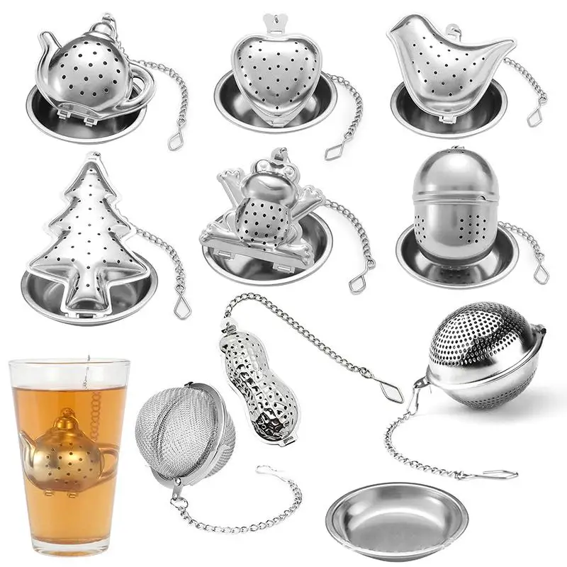 Tea Infuser Stainless Steel Tray Spice Strainer Herbal Filter Teaware Kitchen Tools Accessories Gift Set