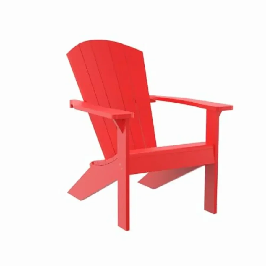 Outdoor Adirondack chair for patio use, made of durable polywood material in red color with ergonomic design and weather-resist