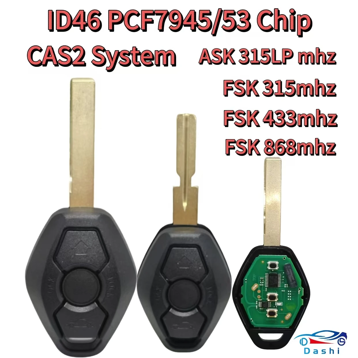 

ID46-7953 Chip HU58 HU92 Blade for BMW 3/5 7 E46 E60 E83 E53 E36 E38 E39 3Buttons 315/433/868 MHzCAS2 System Car Remote Key