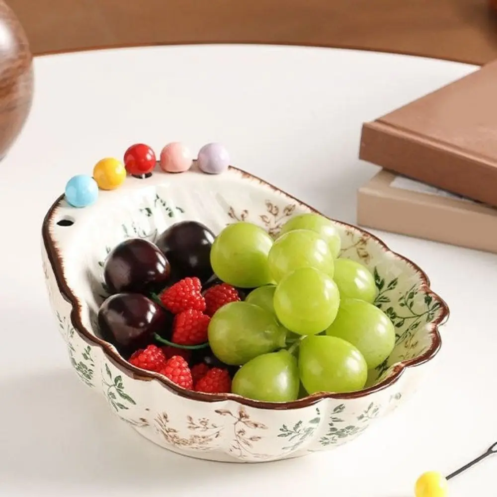 Ceramic Fruit Bowl with Fork Large Capacity Exquisite Shell Shape Fruit Plate Comfortable Grip Fruit Storage Tray Dining Table