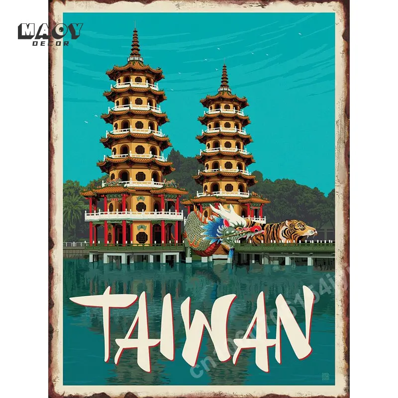 مدينة الشهيرة المشهد Vintage ملصق القصدير علامة معدنية جدارية بودابست مالطا سيدني جدار الفن ديكور لغرفة المعيشة المنزل لوحات معدنية #3