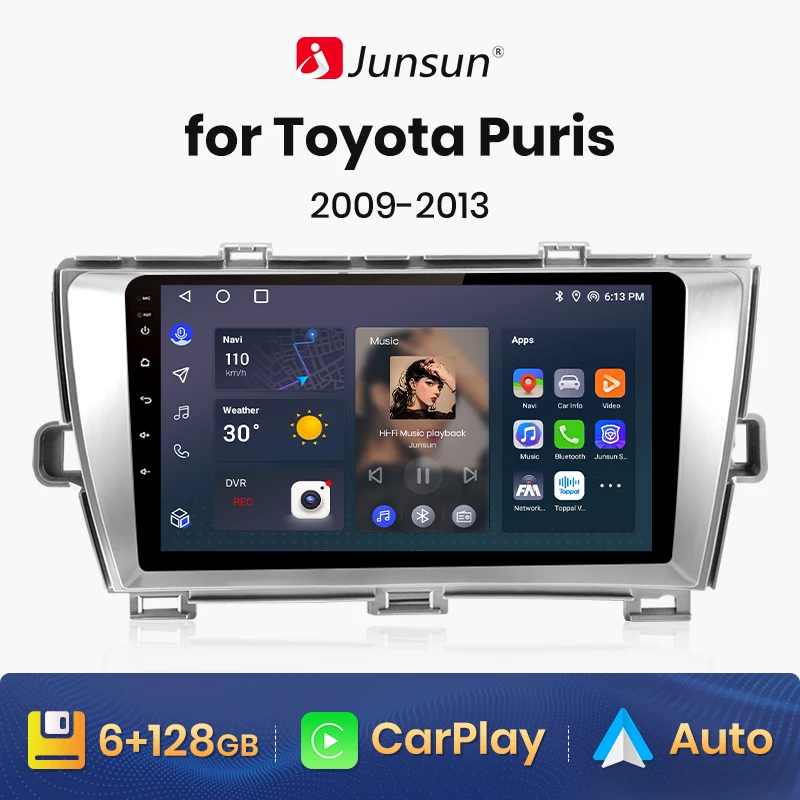 

Junsun V1 AI Voice Wireless CarPlay Android Auto Radio for Toyota Puris 2009 2010 2011 2012 2013 4G Car Multimedia GPS 2din