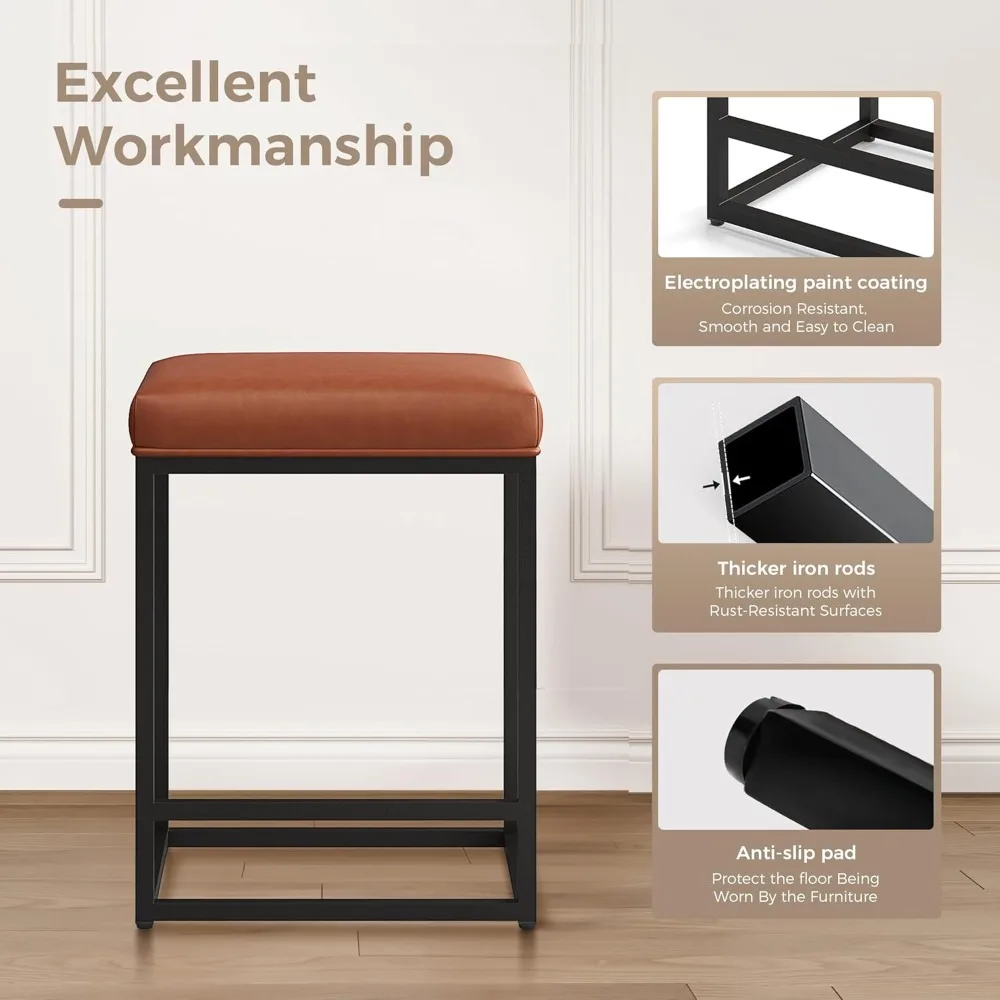 ارتفاع العداد 24 مقعد بار، طاولة مطبخ، مجموعة واحدة من قطعتين، مقاعد بار حديثة بدون ظهر #6