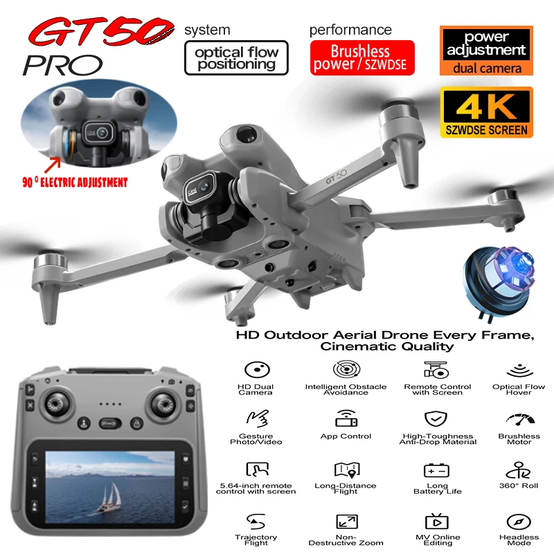 

New GT50 Drone Professional 8K Camera Aerial FPV WIFI Brush Avoiding Obstacle with Large Screen Remote Control Folding Drone Toy