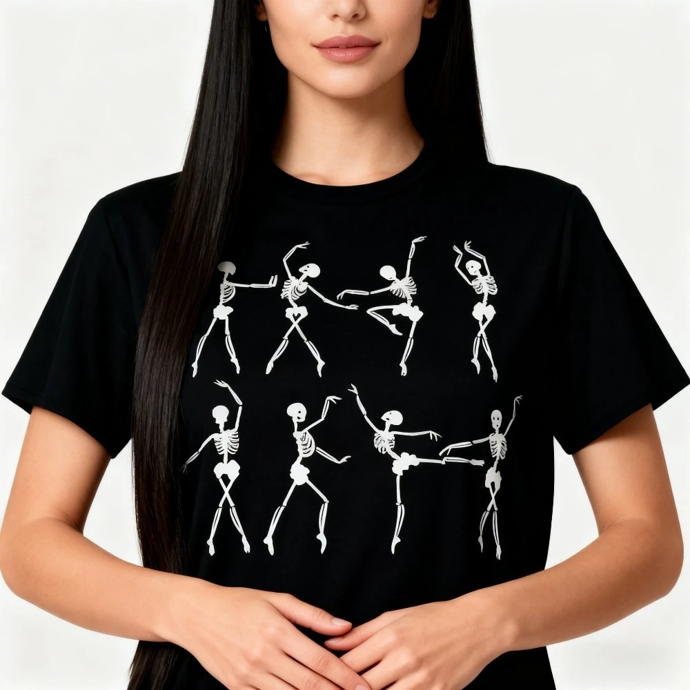 

Skeleton Ballerinas Tshirt Ballet Dance Cute Halloween T-Shirt Women Daily Life Casual Cotton Tops Ballerina Funny Gift Shirt