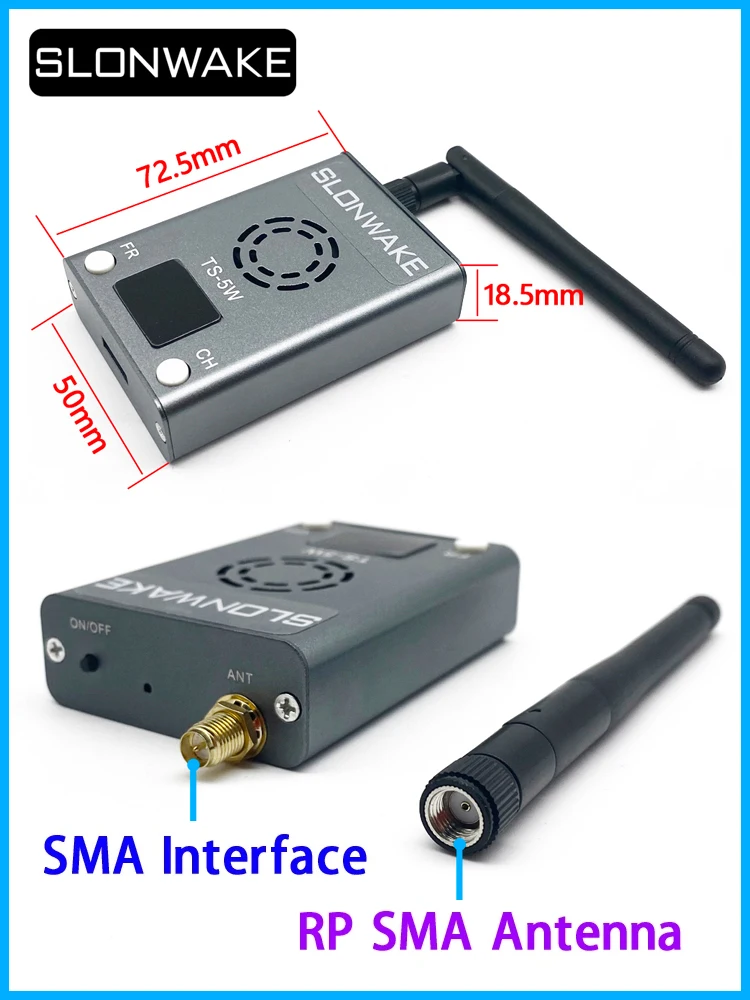 TS-5W 4.9G-5.8G 56CH 송신기, 광대역 FM 변조 AV 송신기 모듈, 오디오 비디오 송신기, 회색