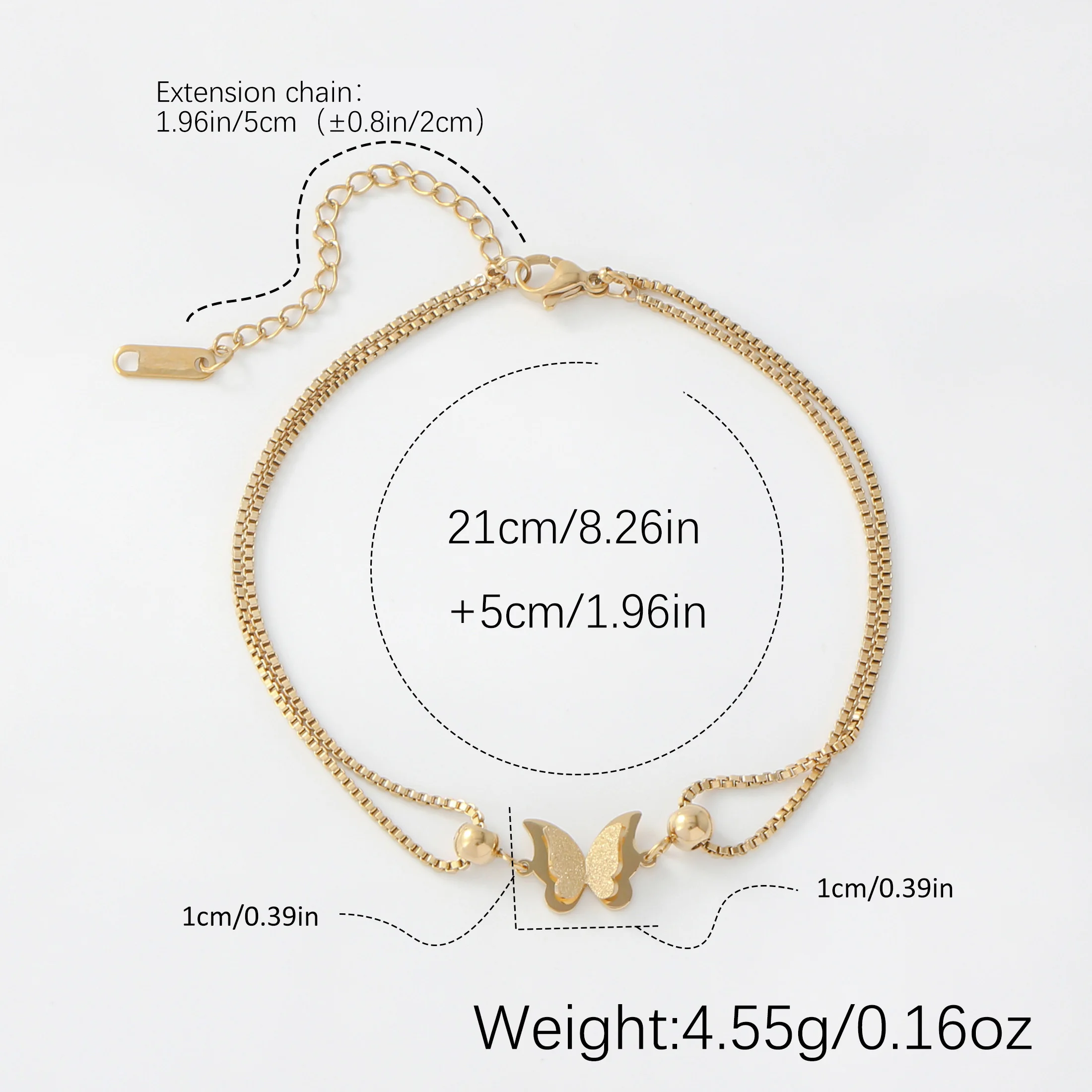 Frosted Butterfly Women\'s Vintage Beach Style Titanium Steel Plated 18k Gold Low Allergy Layered Jewelry Gift Feet Chain