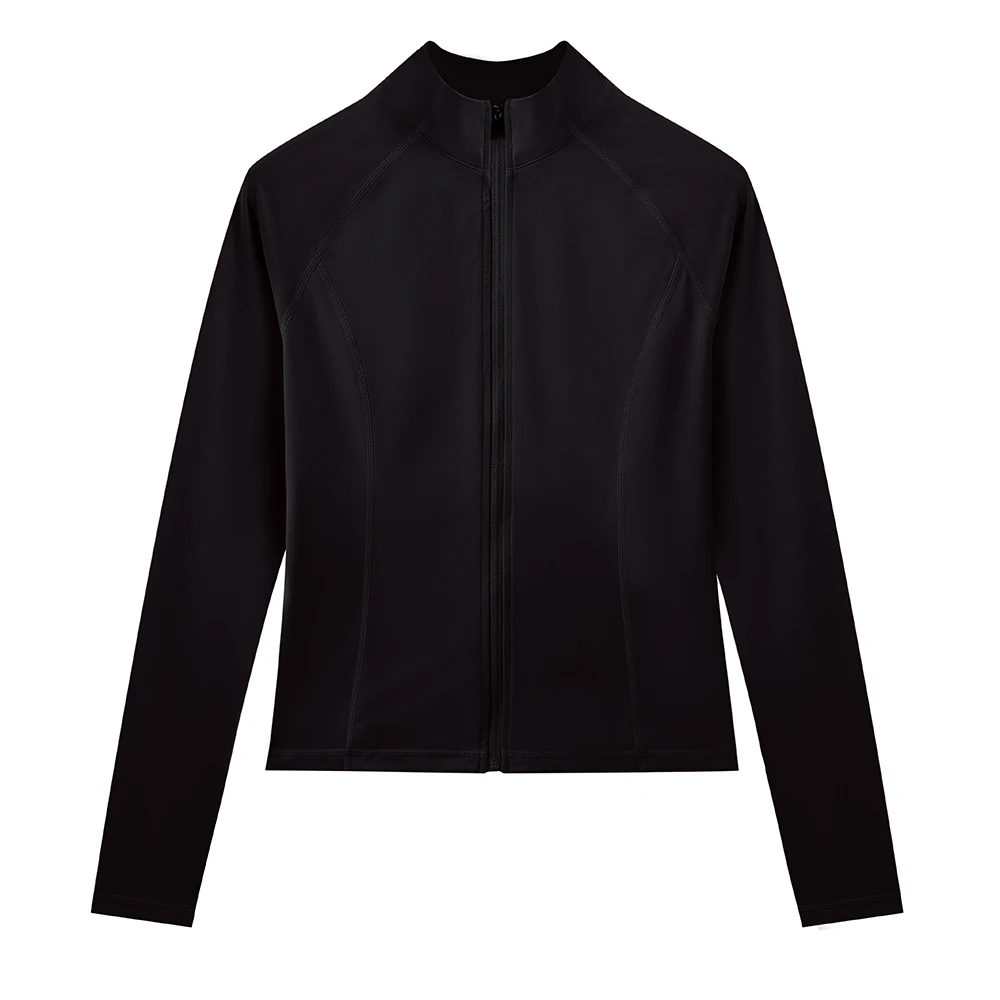 Zweiteiliges Sportset für Damen, einfarbig, mit Reißverschluss, langärmelige Sportjacke und Leggings mit hoher Taille, sportliches, atmungsaktives Yoga-Set für Damen – Detail 7