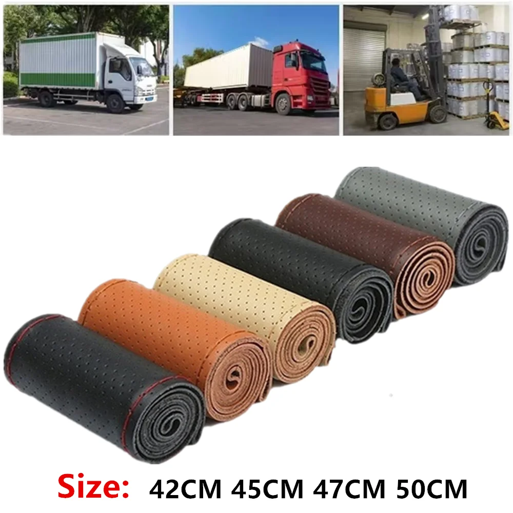 Miękki skórzany pokrowiec na kierownicę do ciężarówki 42CM 45CM 47CM 50CM Igły i nici Oplot na kierownicę samochodową DIY