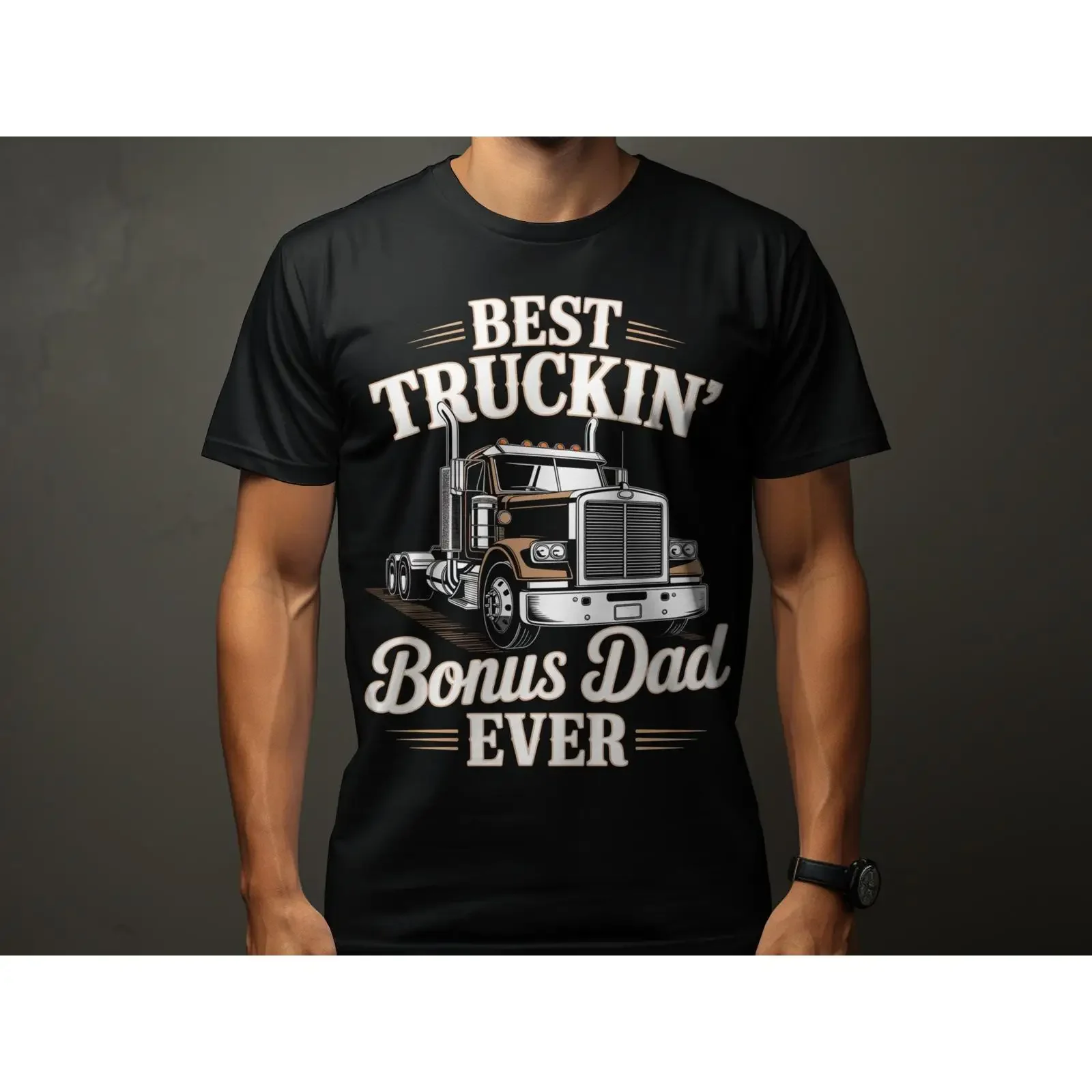 Best Truckin' Bonus Dad Ever T Shirt Fathers Day for Stepdad Trucker Heavy Duty Truck Driver Appreciation vintage Washed