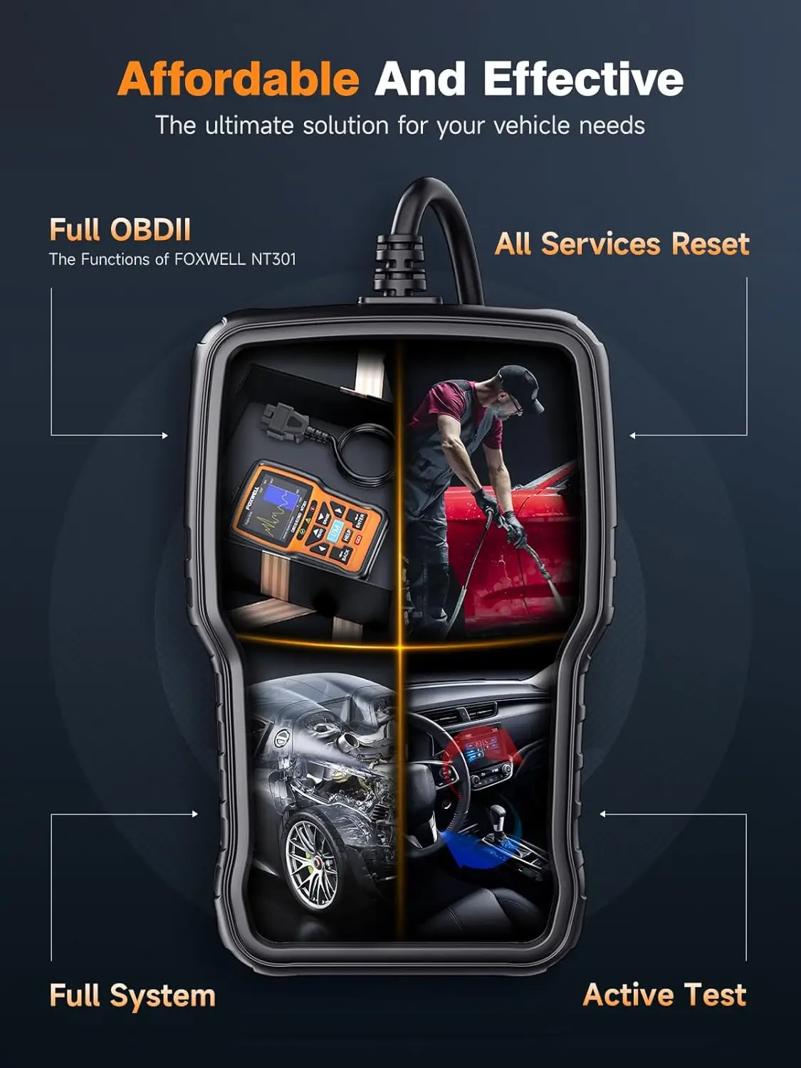 FOXWELL NT510 مناسب لأداة تشخيص الماسح الضوئي Porsche Obd2 نظام كامل ABS SRS قارئ رمز محرك الزيت مع تحكم ثنائي الاتجاه