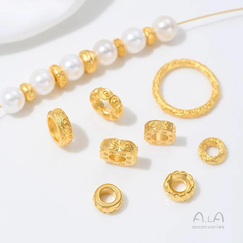 Vietnamese Sand Gold Paper Spacer Pisces Ingot Large Hole Bead Spacer Running Ring DIY Bracelet Jewelry Accessories