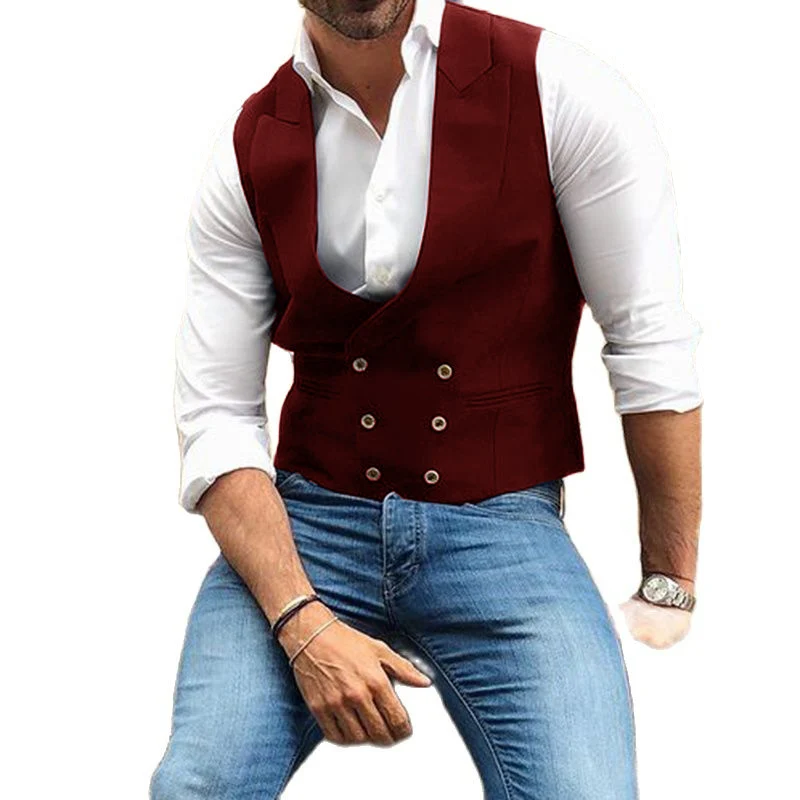 Men\'s Suit Vest Double Breasted Wedding Groom Vests Retro Slim Steampunk Waistcoat Sleeveless Jacket Men