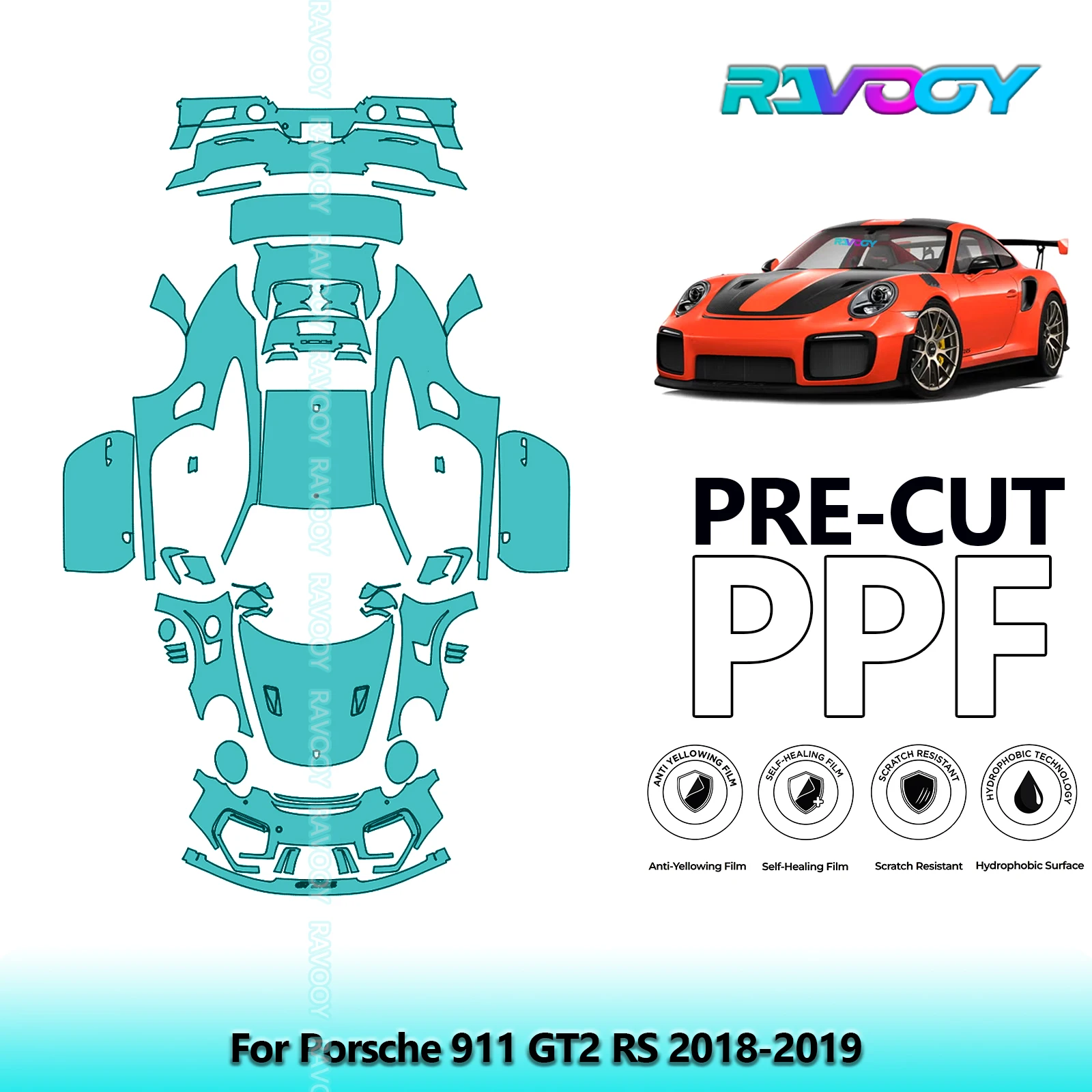 

8.5Mil Precut PPF Paint Protection Film Full Vehicle Clear Bra For Porsche 911 GT2 RS 2018-2019