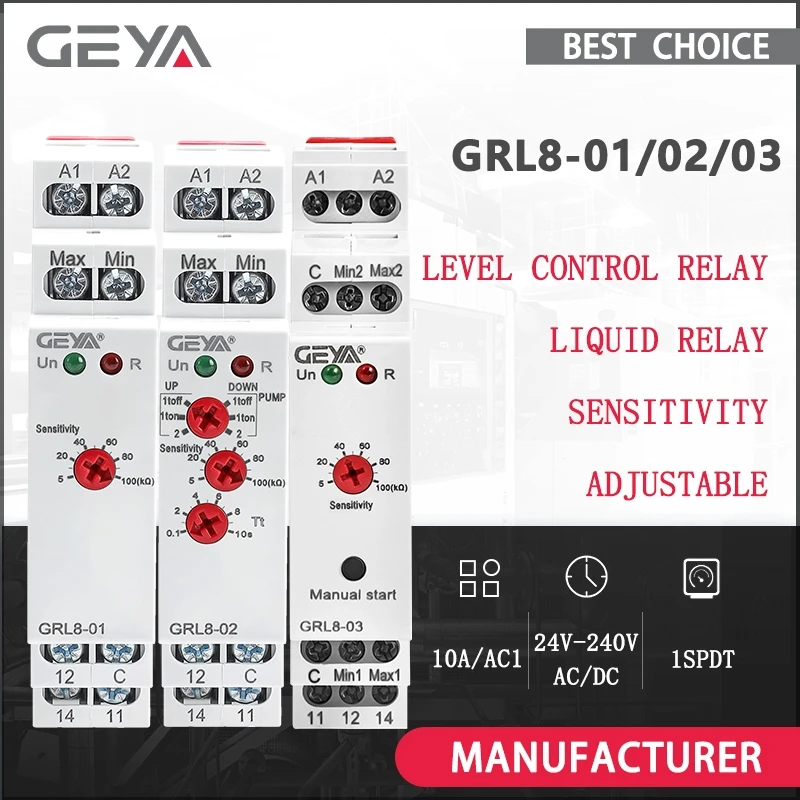 GEYA GRL8 relais de contrôle de niveau de liquide contrôleur de niveau de liquide électronique 10A AC/DC24V-240V relais de niveau d'eau