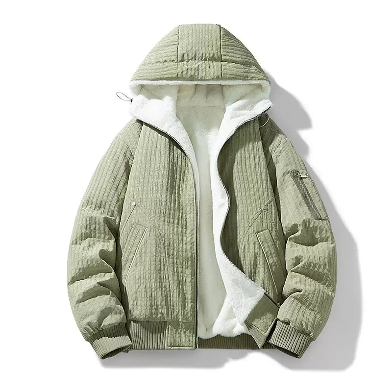 

Winter Fashionable Solid Color With Thick Fleece and Warm Hooded Cotton Jacket For Men's Casual Loose Sports High-Quality Jacket