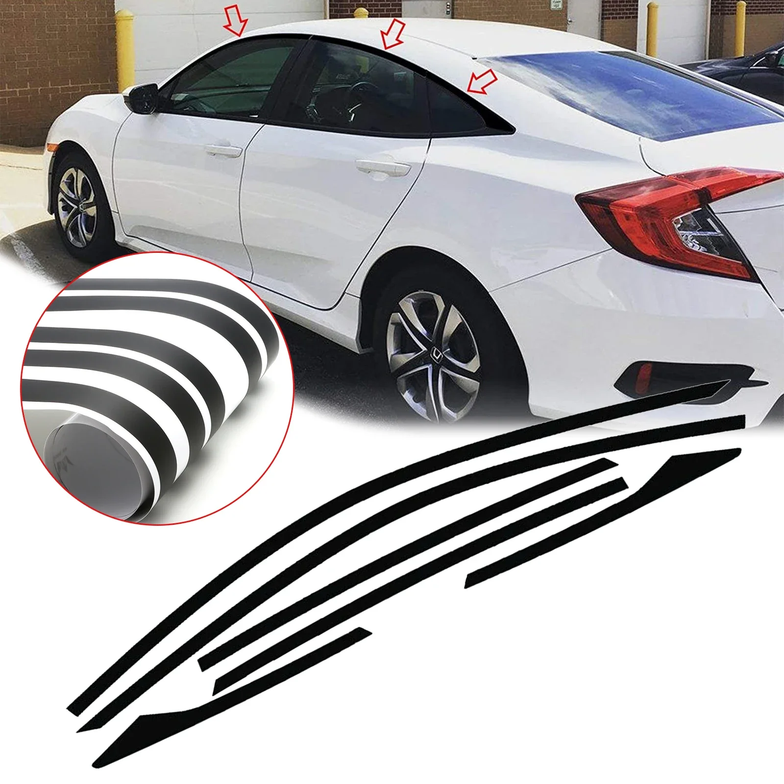 

Matte Black Chrome Delete Vinyl Blackout Kit Window Trims Overlay Stickers For Honda Civic Sedan 2016-2021 2020 2019 2018 2017