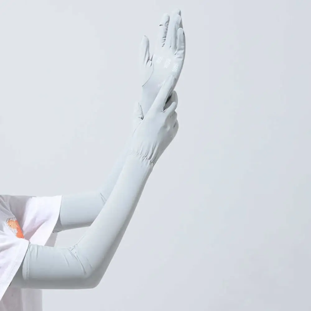 Mangas largas elásticas transpirables de seda de hielo, cubiertas de brazo con protección solar Anti-UV de Color sólido, aislamiento UV fino, guantes de ciclismo para conducir