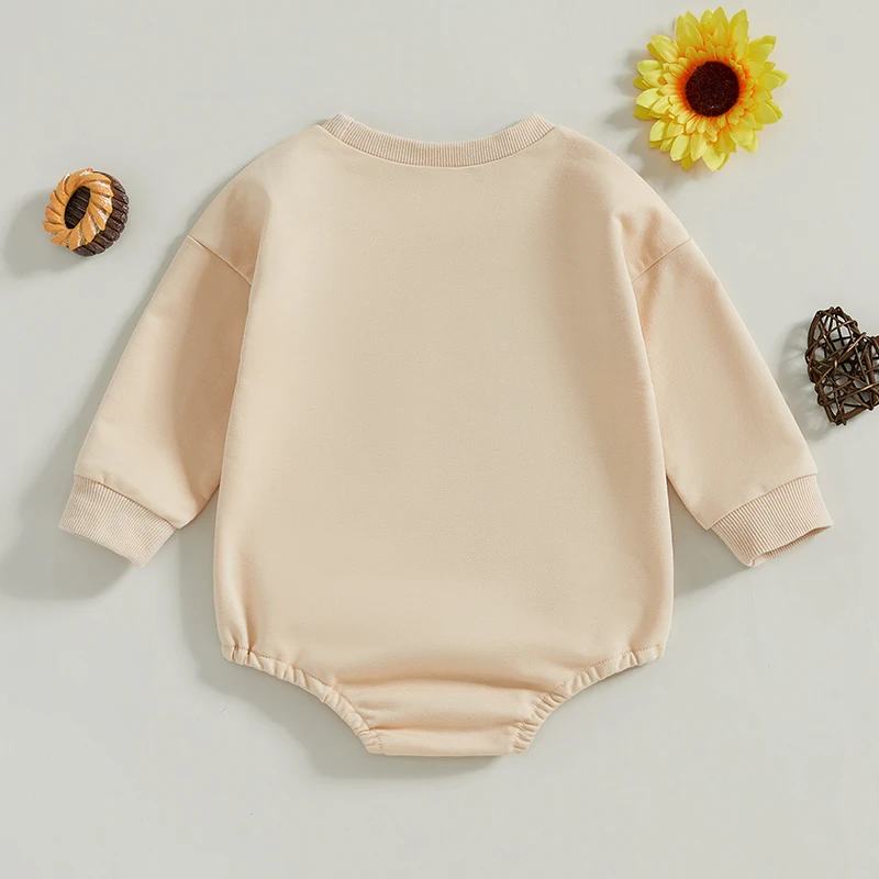 Baby Boys Girls Romper Cute Long Sleeve Crew Neck Coffee Bean Embroidery Bodysuit Newborn Fall Playsuit