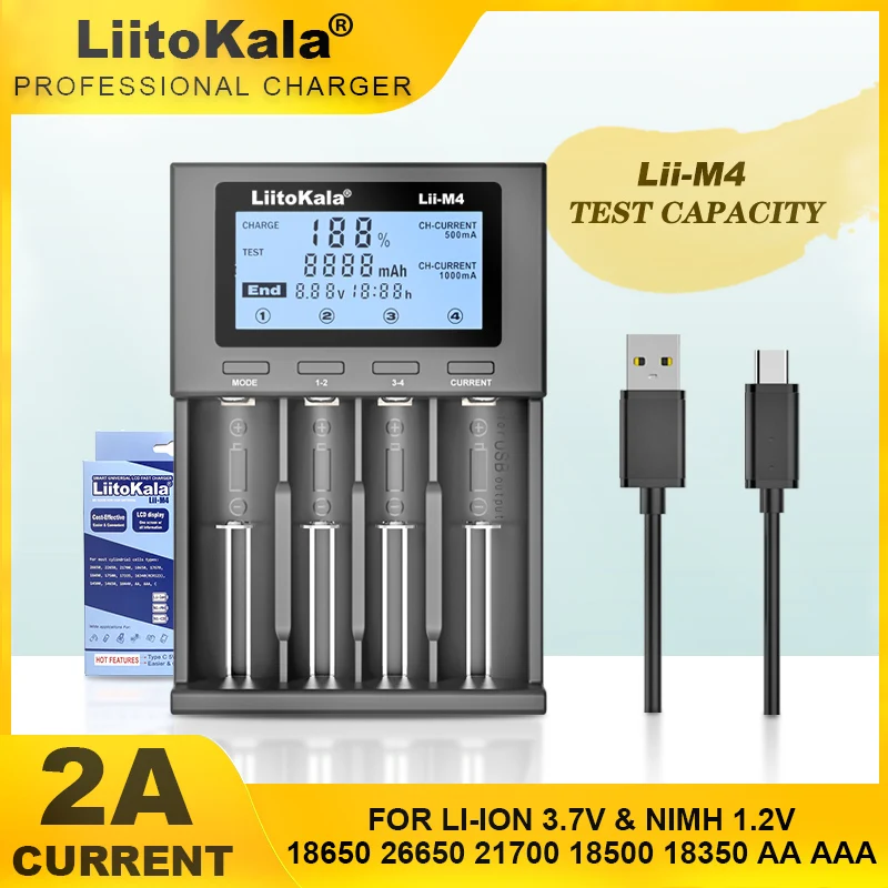 Wielofunkcyjna ładowarka LiitoKala Lii-M4S/M4 18650 LCD do 3.7V 1.2V 26650 21700 14500 18350 17500 AA AAA A C i inne