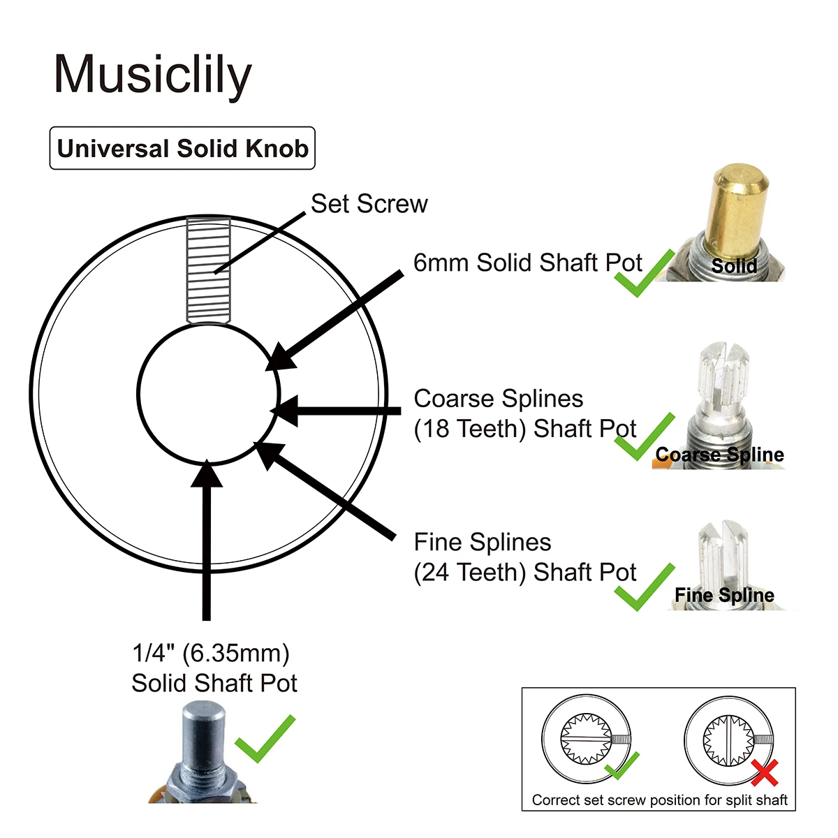 Musicly Pro 1/4 "Kenop Kontrol Atas Datar Fitting Universal Baja dengan Set Sekrup untuk Gitar Listrik atau Bass, Emas (Set 2)