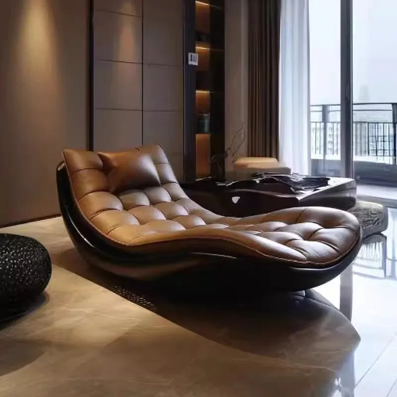 Italian leather minimalist balcony reclining sleeping lazy sofa chair luxury premium single sofa reclining chair
