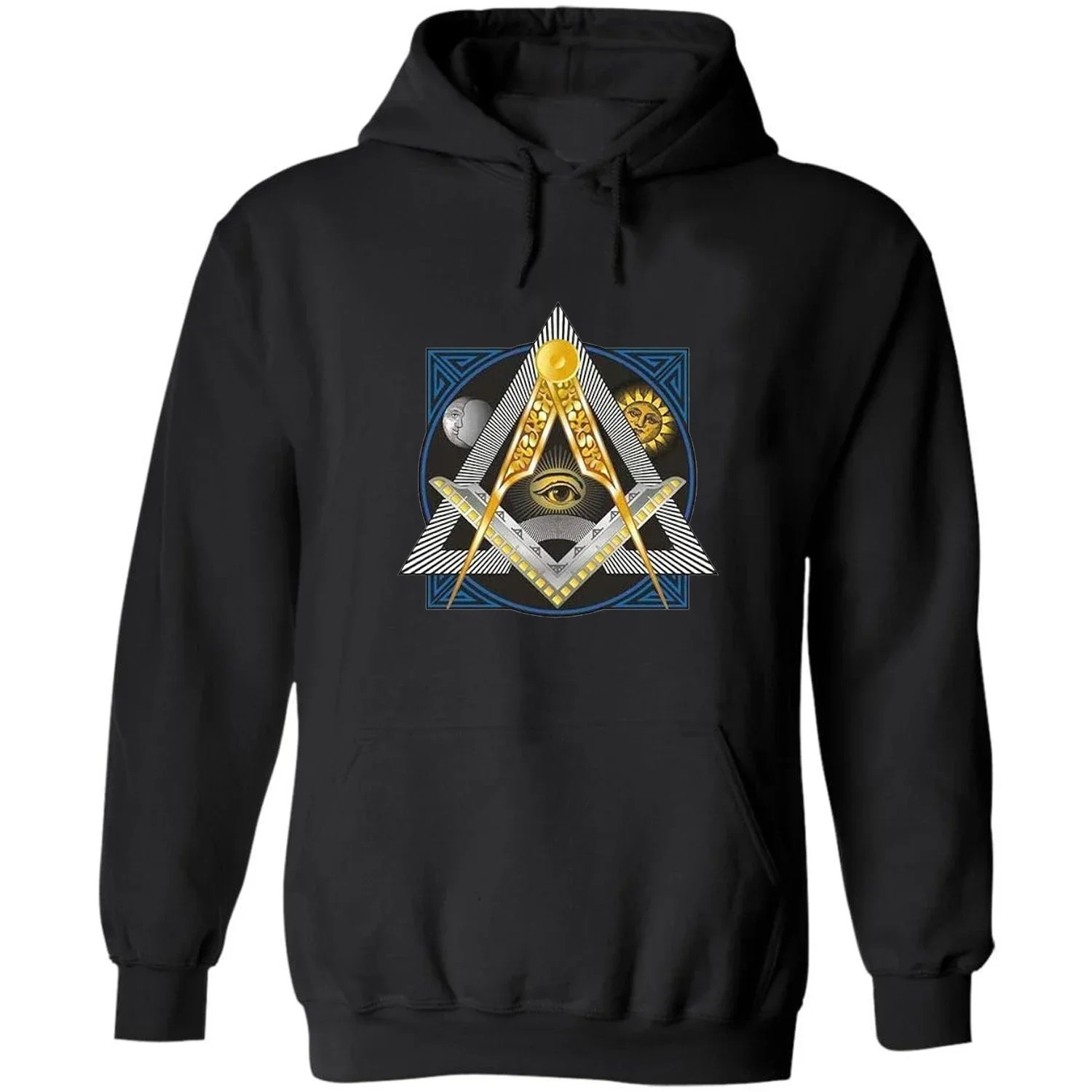 Freemason Compasses & Square All-seeing Eye Illuminati Masonic Pullover Hoodie 100% Cotton Comfortable Casual Mens Sweatshirts