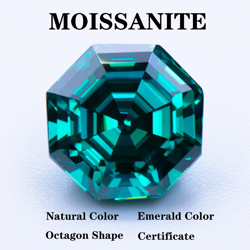 

Moissanite Stones Octagon Shape Emerald Green Natural Color DIY Charms Ring Necklace Earrings Main Materials with Certificate