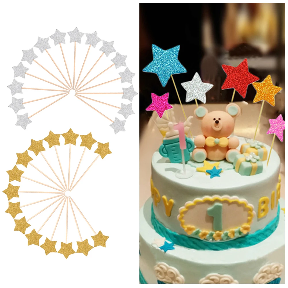 

30 Pcs Star Cake Insert Glitter Decorations Party Cupcake Toppers Flashing Star-shaped Paper