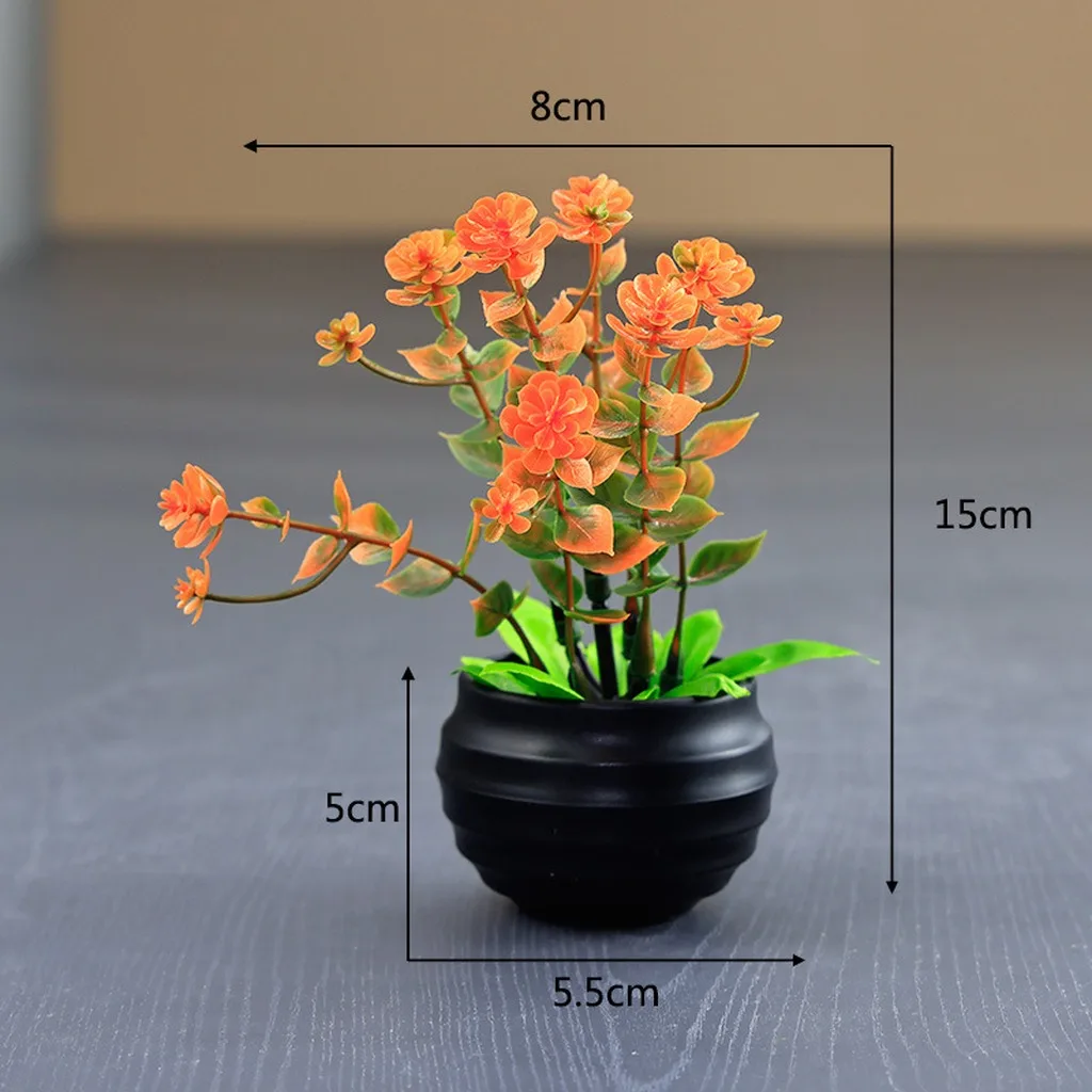 Mini Potted Plant Mini Artificial Flower Ornament Plastic Faux Flower Bonsai Indoor Plastic Artificial Potted Flower For Bedroom