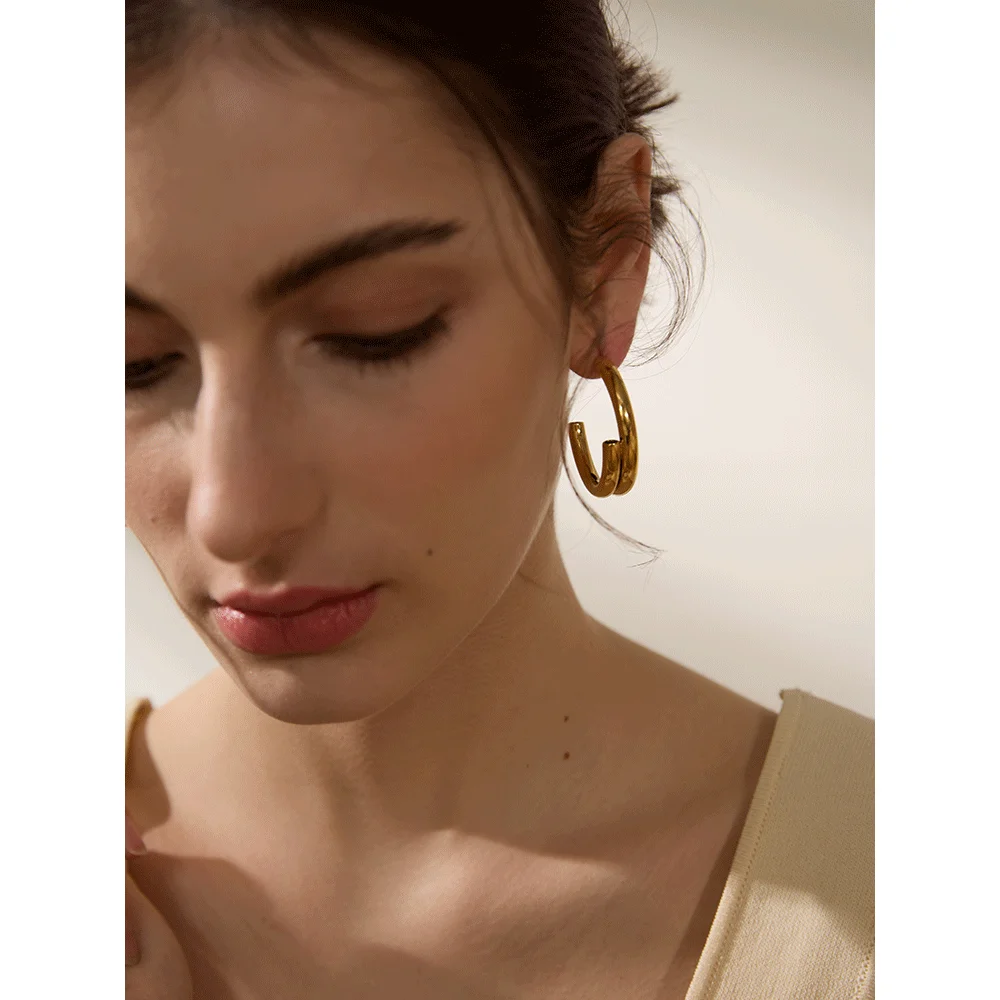 Yhpup Big Promotion Hollow Tube Minimalist Stainless Steel Geometric C Shape Earrings Charm Ear Daily Office Jewelry Wholesale