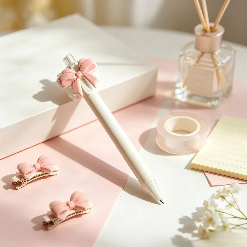 10Pcs Bow‑Series Themed Gel Ballpoint Pens, Cute Sticker Pens for School, Office, Journaling, Gifting & Back‑to‑School Supplies