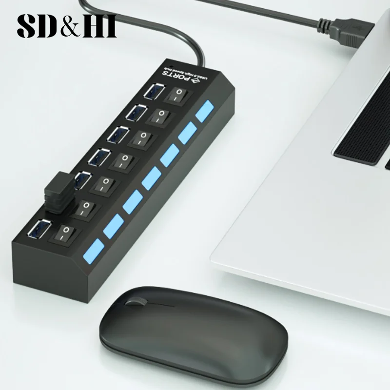 1PCS USB Hub 7-Port USB Adapter Expander USB Switch Portable Separators For Computers And Laptops