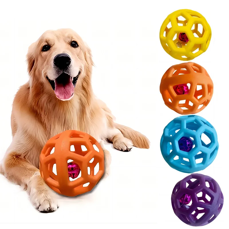 Cat Dog Natural Rubber Chew Toy Geometric Safety Ball With Bell Pet Interactive Ball Puppy Training Playing Teeth Cleaning Balls