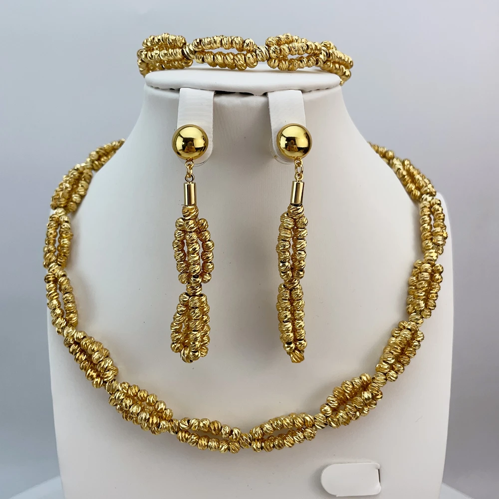 EMMA موضة دبي مطلية بالذهب الخرز القلائد أقراط خواتم مجموعات المجوهرات الجميلة للنساء هدايا مجوهرات حفلات الزفاف FHK22827