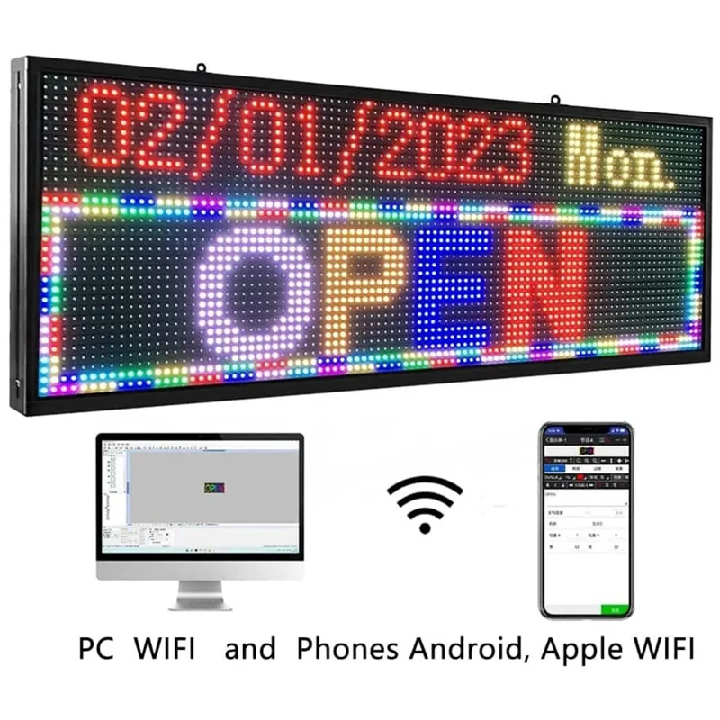 P10 OUTDOOR LED DISPLAY,SCROLLING MESSAGE DISPLAY FULL COLOR DIGITAL MESSAGE LED SIGN BOARD PROGRAMMABLE BY WIFI(1000X360X55MM)