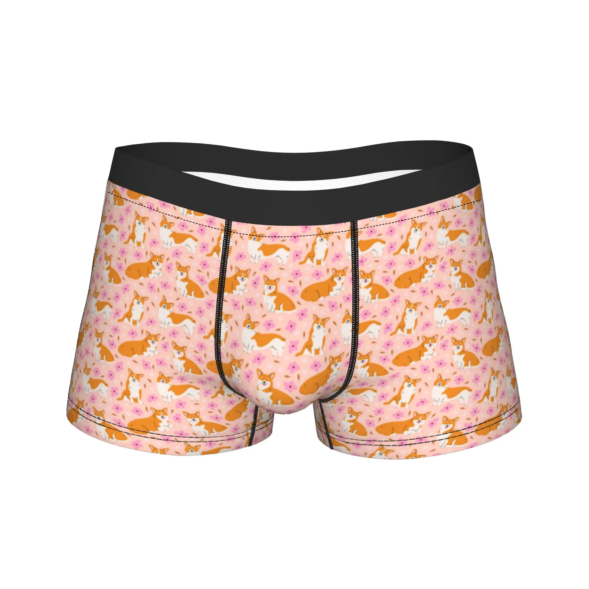 Welsh Corgi Dog In Different Poses With Flowers Underwear  Male Panties Novelty Boxer Shorts Quality Shorts Briefs Plus Size